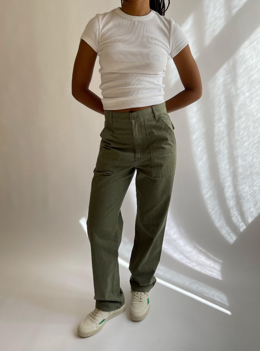Djerf Avenue Green Go To Denim Twill Pants Size Small